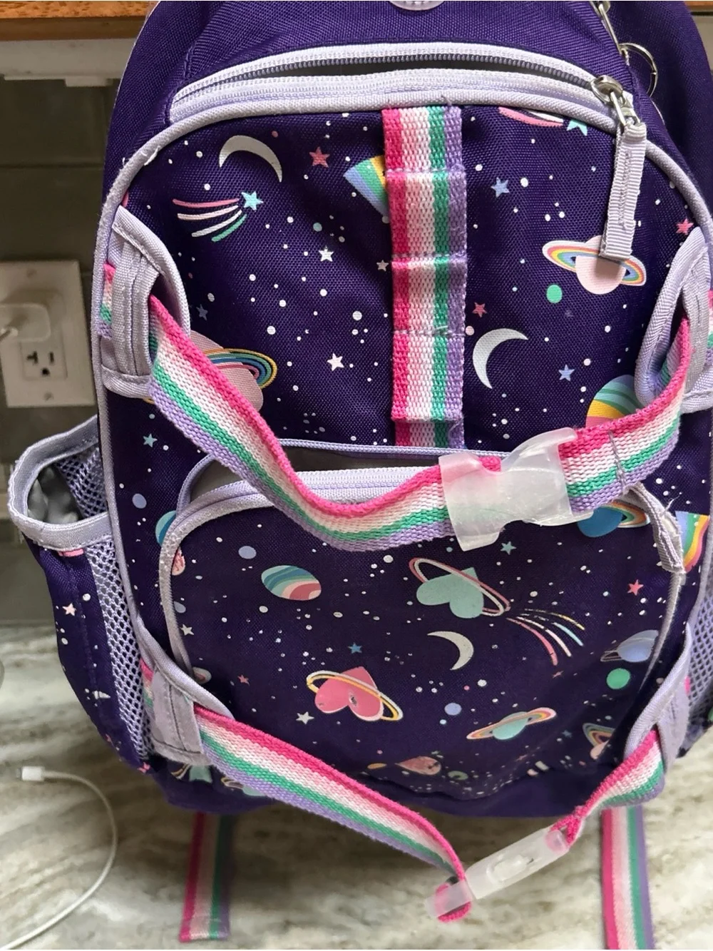 Pottery Barn Mackenzie Rainbow Heart Galaxy Glow-in-the-Dark L Girls backpack. O